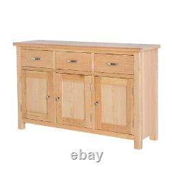 London Oak Large Sideboard Cabinet Light 3 Door Solid Wooden Storage Cupboards