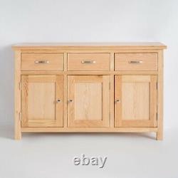 London Oak Large Sideboard Cabinet Light 3 Door Solid Wooden Storage Cupboards