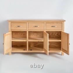 London Oak Large Sideboard Cabinet Light 3 Door Solid Wooden Storage Cupboards