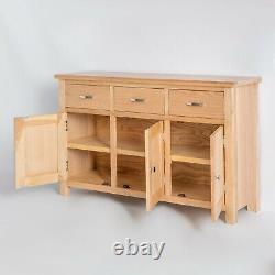 London Oak Large Sideboard Cabinet Light 3 Door Solid Wooden Storage Cupboards