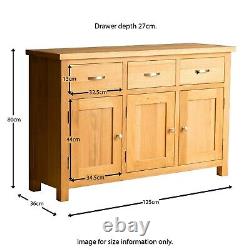 London Oak Large Sideboard Cabinet Light 3 Door Solid Wooden Storage Cupboards