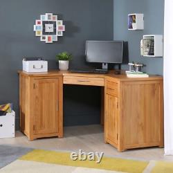London Solid Oak Corner Home Office Desk Large 2 Doors Cupboard Drawers UK47