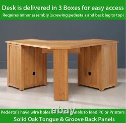 London Solid Oak Corner Home Office Desk Large 2 Doors Cupboard Drawers UK47