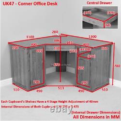 London Solid Oak Corner Home Office Desk Large 2 Doors Cupboard Drawers UK47