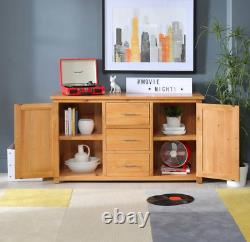 London Solid Oak Large Sideboard 3 Drawer 2 Door Wide Dining Storage UK19