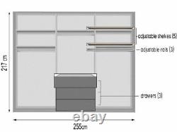 MATEO hinged large spacious modern 6 door wardrobe 255cm white matt