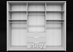 MATEO hinged large spacious modern 6 door wardrobe 255cm white matt