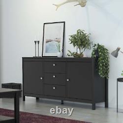 Madrid Large Wide Sideboard Buffet Unit 2 Doors + 3 Drawers in Matt Black