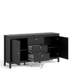 Madrid Large Wide Sideboard Buffet Unit 2 Doors + 3 Drawers in Matt Black