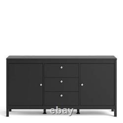 Madrid Large Wide Sideboard Buffet Unit 2 Doors + 3 Drawers in Matt Black