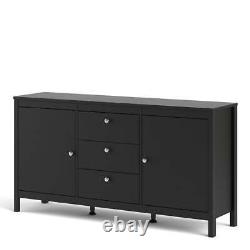 Madrid Large Wide Sideboard Buffet Unit 2 Doors + 3 Drawers in Matt Black