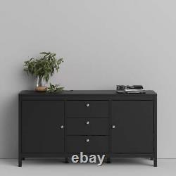 Madrid Large Wide Sideboard Buffet Unit 2 Doors + 3 Drawers in Matt Black