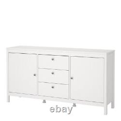 Madrid Large Wide Sideboard Buffet Unit 2 Doors + 3 Drawers in White