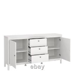 Madrid Large Wide Sideboard Buffet Unit 2 Doors + 3 Drawers in White