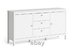 Madrid Shaker Style Large Wide Sideboard Buffet Unit 2 Doors 3 Drawers In White