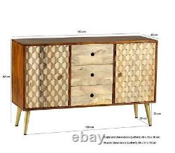 Mango Wood Large 3 Drawer Two Tone Sideboard 3 Door Storage with CNC Cut-Outs