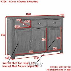 Manor Oak Large 3 Drawer 3 Door Sideboard- Living Room Furniture KT26