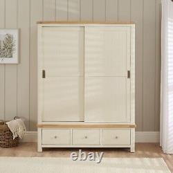 Marbury Cream Painted Large Double Wardrobe with 2 Sliding Doors & 3 Drawers