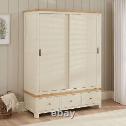 Marbury Cream Painted Large Double Wardrobe with 2 Sliding Doors & 3 Drawers