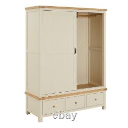 Marbury Cream Painted Large Double Wardrobe with 2 Sliding Doors & 3 Drawers