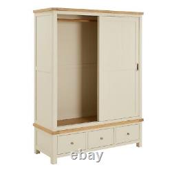 Marbury Cream Painted Large Double Wardrobe with 2 Sliding Doors & 3 Drawers