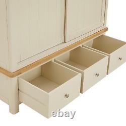 Marbury Cream Painted Large Double Wardrobe with 2 Sliding Doors & 3 Drawers