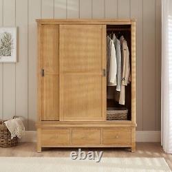 Marbury Oak Large Double Wardrobe with 2 Sliding Doors & 3 Drawers