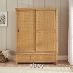 Marbury Oak Large Double Wardrobe with 2 Sliding Doors & 3 Drawers