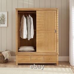 Marbury Oak Large Double Wardrobe with 2 Sliding Doors & 3 Drawers