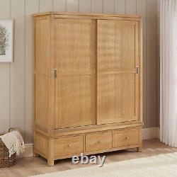 Marbury Oak Large Double Wardrobe with 2 Sliding Doors & 3 Drawers