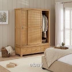 Marbury Oak Large Double Wardrobe with 2 Sliding Doors & 3 Drawers