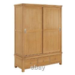 Marbury Oak Large Double Wardrobe with 2 Sliding Doors & 3 Drawers