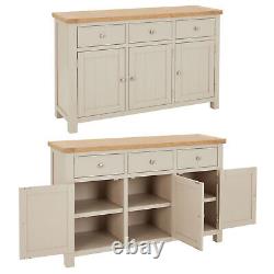 Marbury Putty Grey Painted Large 3 Drawer 3 Door Sideboard