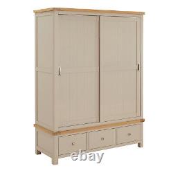 Marbury Putty Grey Painted Large Double Wardrobe with 2 Sliding Doors & 3 Drawer