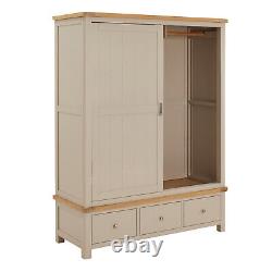 Marbury Putty Grey Painted Large Double Wardrobe with 2 Sliding Doors & 3 Drawer