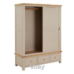 Marbury Putty Grey Painted Large Double Wardrobe with 2 Sliding Doors & 3 Drawer