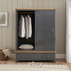 Marbury Slate Grey Painted Large Double Wardrobe with 2 Sliding Doors & 3 Drawer