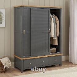 Marbury Slate Grey Painted Large Double Wardrobe with 2 Sliding Doors & 3 Drawer