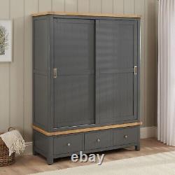 Marbury Slate Grey Painted Large Double Wardrobe with 2 Sliding Doors & 3 Drawer