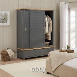 Marbury Slate Grey Painted Large Double Wardrobe with 2 Sliding Doors & 3 Drawer