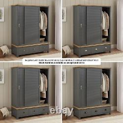 Marbury Slate Grey Painted Large Double Wardrobe with 2 Sliding Doors & 3 Drawer