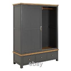 Marbury Slate Grey Painted Large Double Wardrobe with 2 Sliding Doors & 3 Drawer