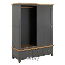 Marbury Slate Grey Painted Large Double Wardrobe with 2 Sliding Doors & 3 Drawer