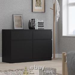 Matt Black 2 Door 2 Drawer Sideboard Storage Cabinet Large Modern Home Office