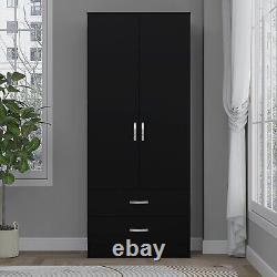 Matt Black 2 Door Wardrobe With 2 Drawers Hanging Rail Bedroom Furniture Storage