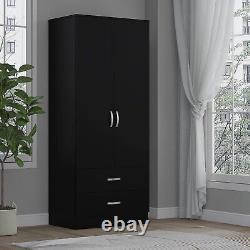 Matt Black 2 Door Wardrobe With 2 Drawers Hanging Rail Bedroom Furniture Storage