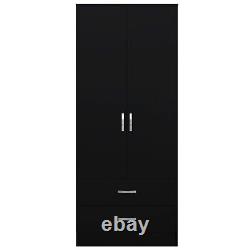 Matt Black 2 Door Wardrobe With 2 Drawers Hanging Rail Bedroom Furniture Storage