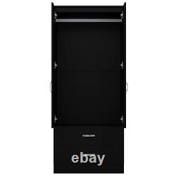 Matt Black 2 Door Wardrobe With 2 Drawers Hanging Rail Bedroom Furniture Storage