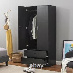 Matt Black 2 Door Wardrobe With2 Drawer Bedroom Furniture Large Storage Bedroom UK