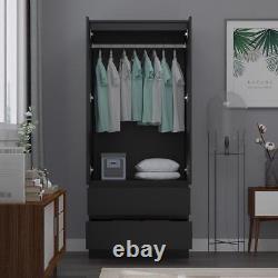 Matt Black Modern Scandinavian Style 2 Door 2 Large Drawer Combination Wardrobe